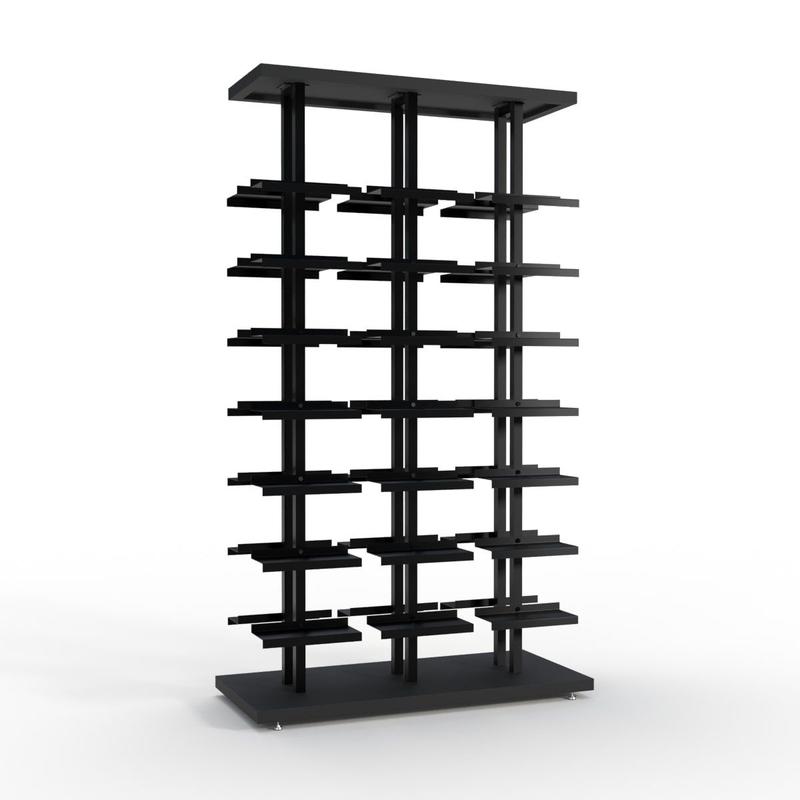 Expositor de Calçados com 3 Colunas Duplo e 42 Suportes Chapa
